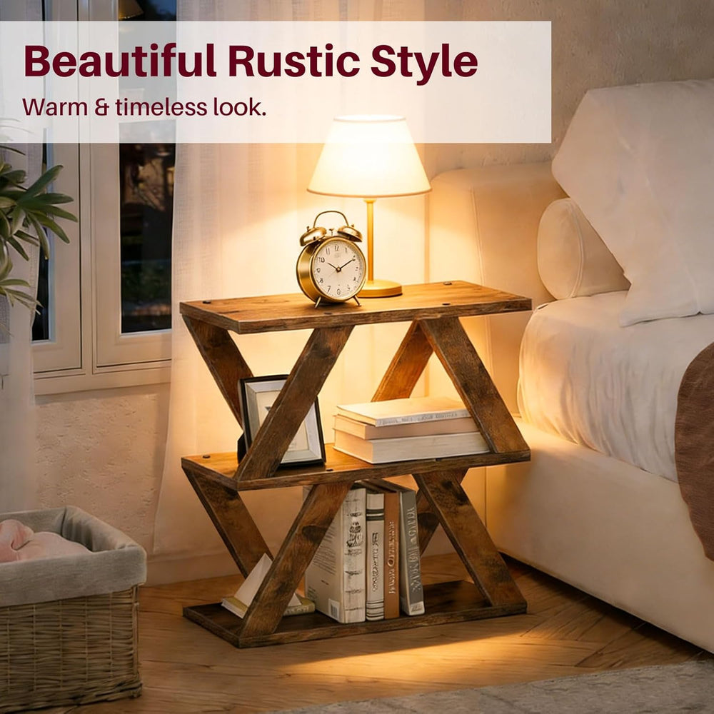 3 Tier Side Table with Side Guard Rails & Anti-Slip Pads, Narrow End Tabl...