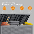 ZYJOYY Outdoor Storage Box, 90 Gallon Deck Box, Waterproof Resin Storage Box for Patio Cushions, Gardening Tools, Lockable, UV Resistant, Grey