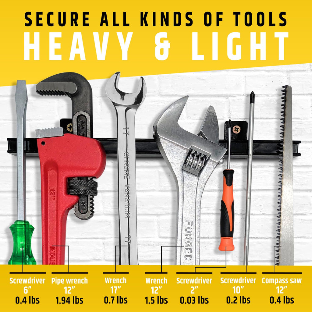 12" Heavy-Duty Magnetic Tool Holders (4 Pack - 48" Total) - Extremely Powerful Magnetic Pull Force to Hold Heavy Tools (Upgraded Version) - Professional Tool Bars/Strips Organizer