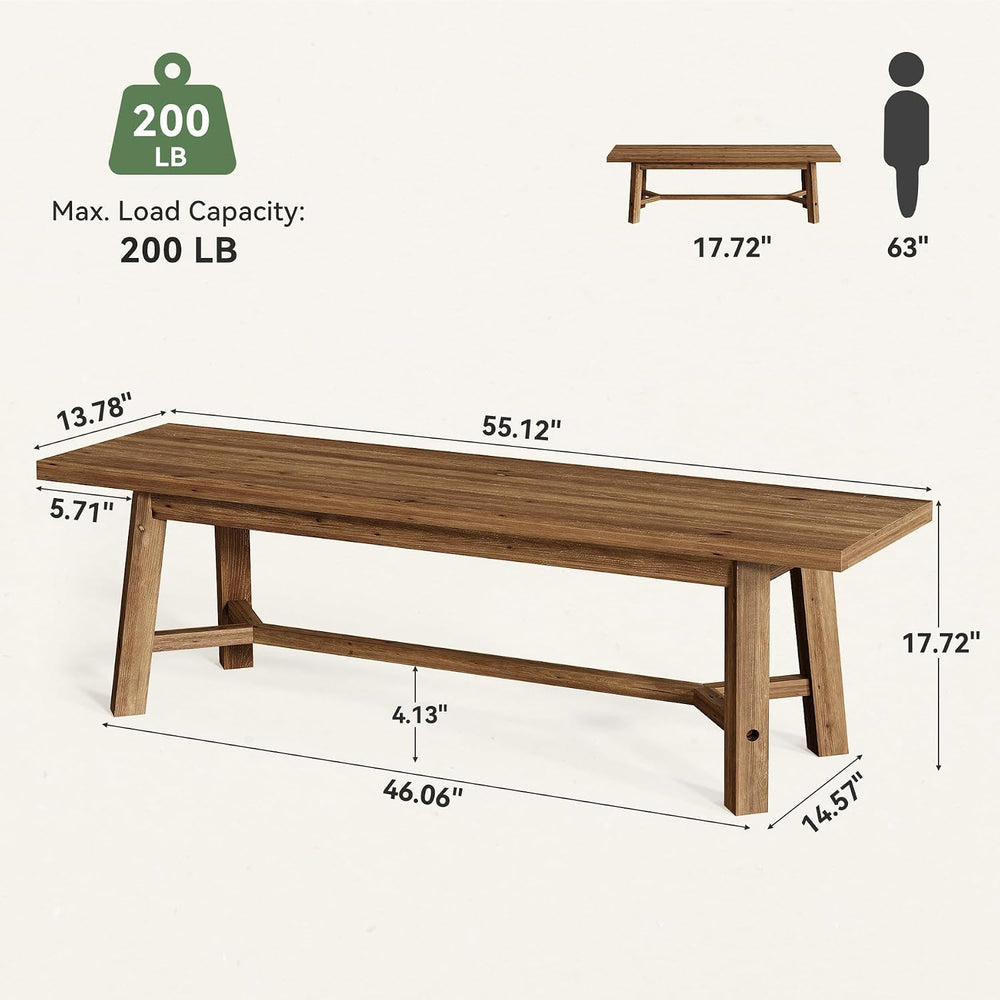 55" Solid Wood Bench, Farmhouse Long Bench Seat for Entryway, Dining Roo...