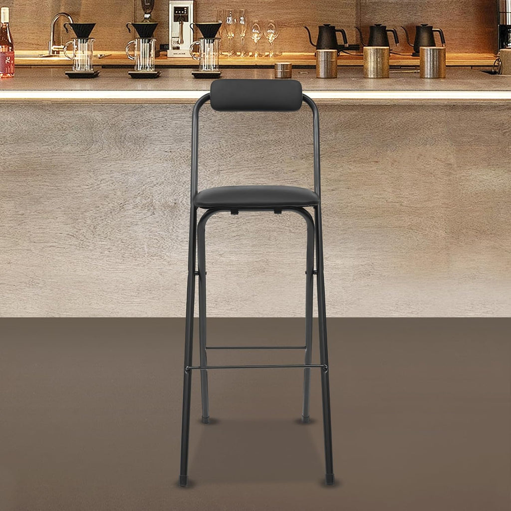 1Pcs Folding Bar Stool with Backrest, 29.53" Tall Foldable Stool Chair Portable High Folding Leather Bar Chair for Kitchen Island Shop Cafe Dining Room Gardening, 275lb Load Capacity(Black)