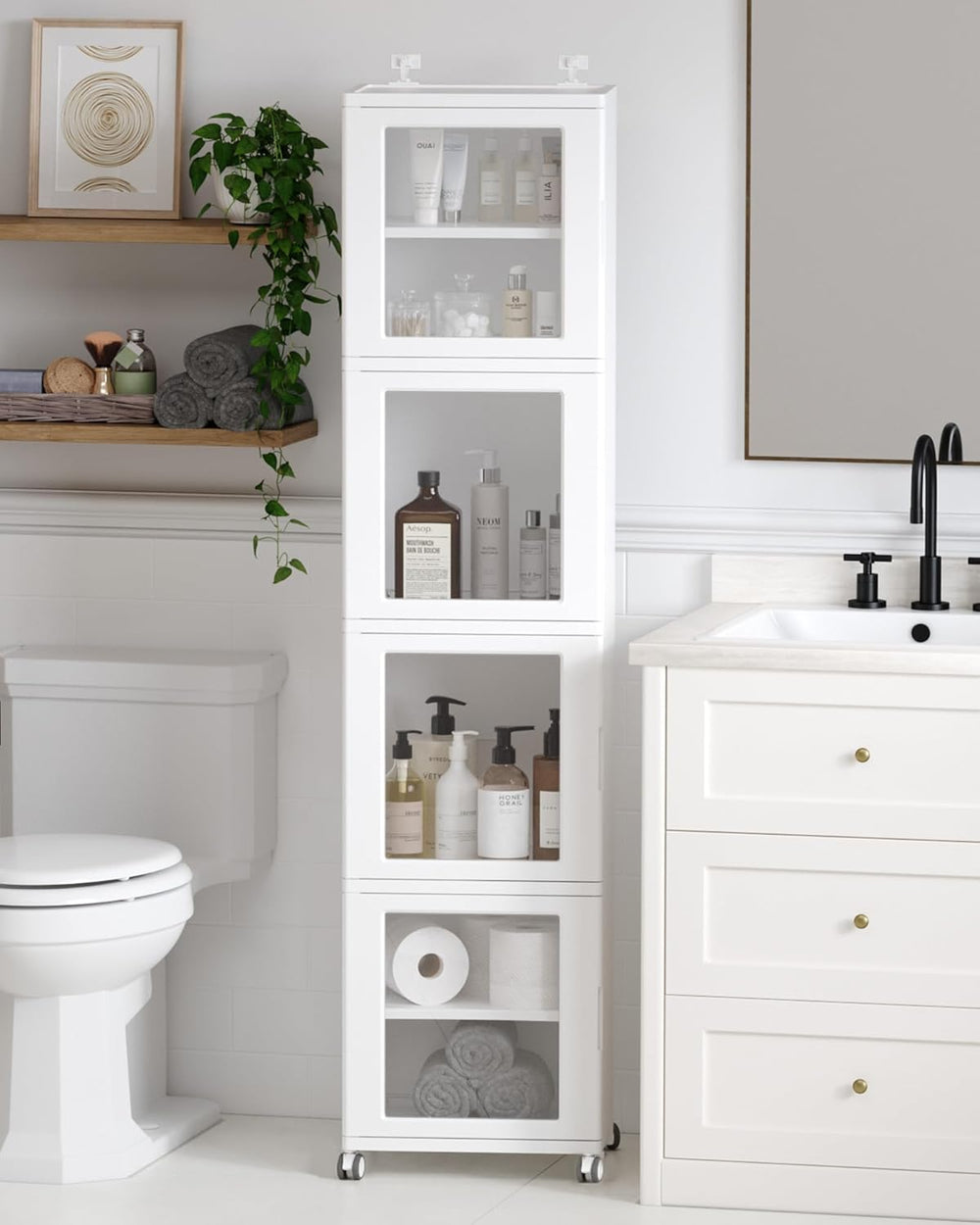 Vtopmart 63.2" Tall Slim Bathroom Storage Cabinet with 4 Adjustable Shel...