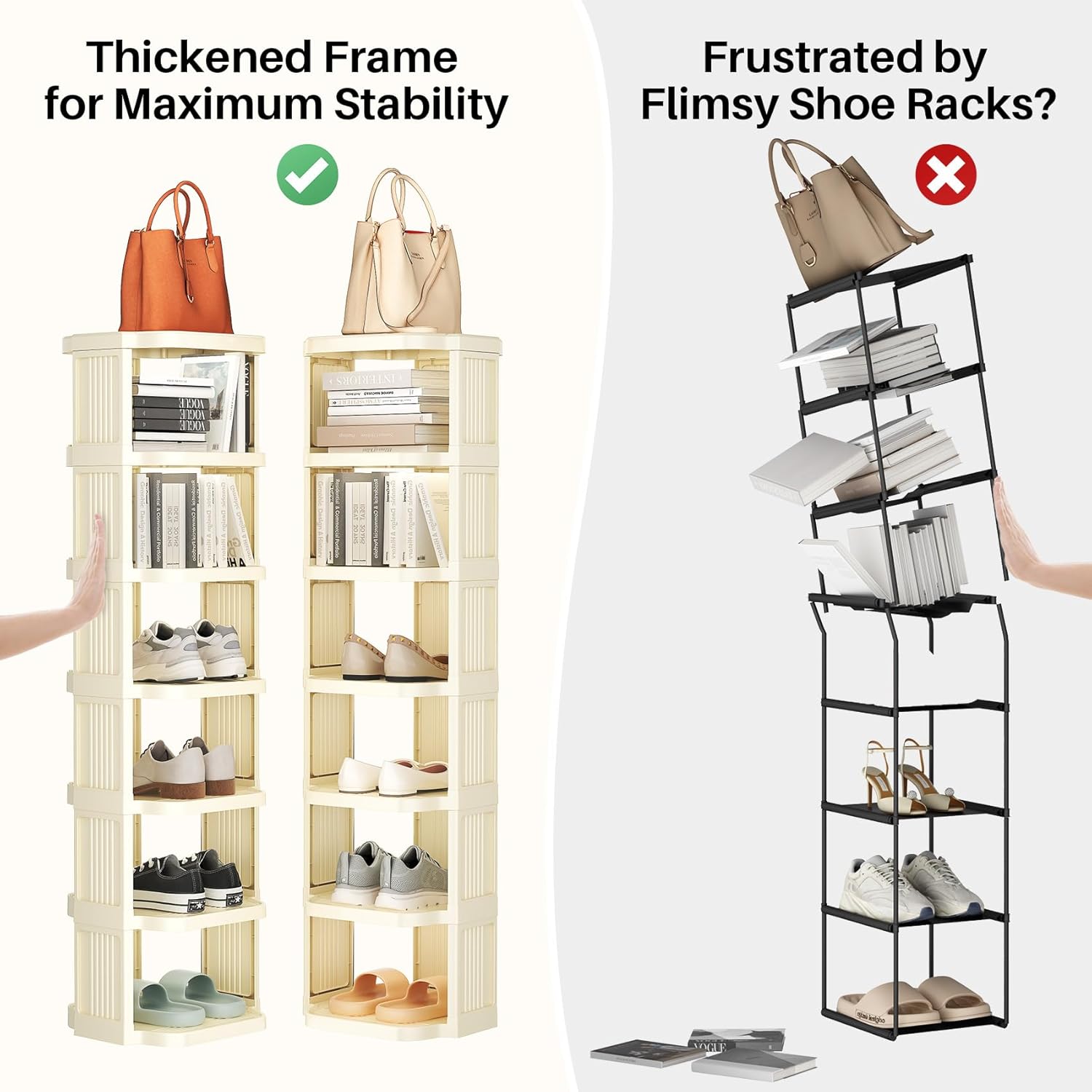 Kitstorack Vertical Shoe Rack: 5 Tiers Stackable Shoe Rack for Closet DIY Free Standing Shoe Organizer Small Shoe Shelf for Small Spaces and Narrow Spaces Plastic, White