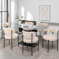 Boucle Dining Chairs Set of 6, Upholstered Dining Room Chairs with Black Metal Legs, Modern Dining Chair for Dining Room, Kitchen (Beige)