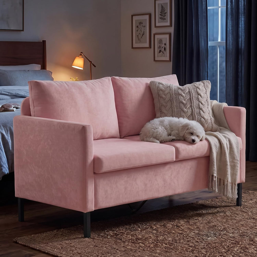 TYBOATLE 51'' Pink Small Couch Loveseat, 2-Seater Upholstered Sofa