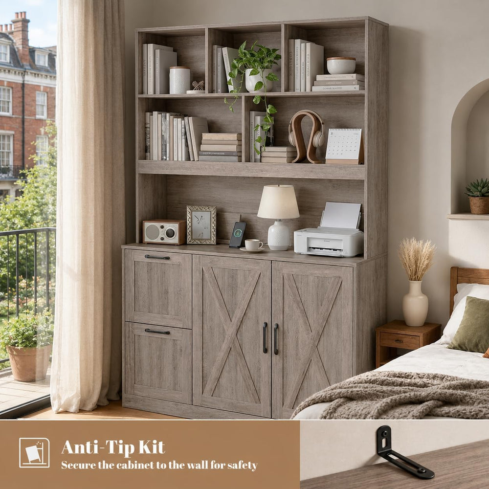 NORTHSKY 72'' Tall Bookshelf with Power Outlet, 2 Drawer File Cabinet...