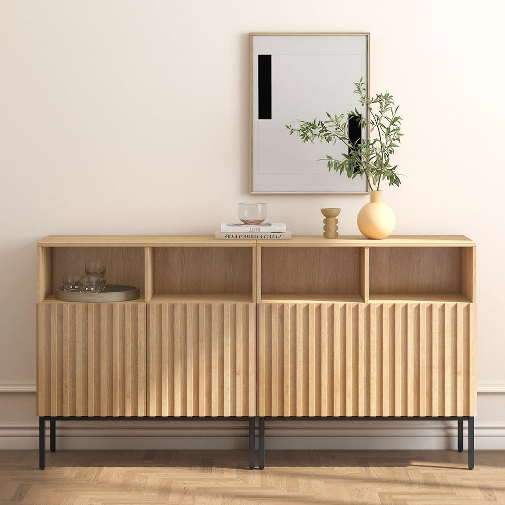 Oxford Fluted Storage Cabinet, Sideboard Buffet Credenza with Doors, Accent C...