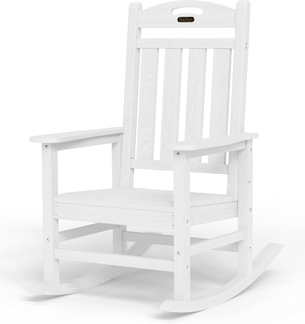 Outdoor Rocking Chair, HDPE Patio Rocking Chair, All Weather,White | Relax in...