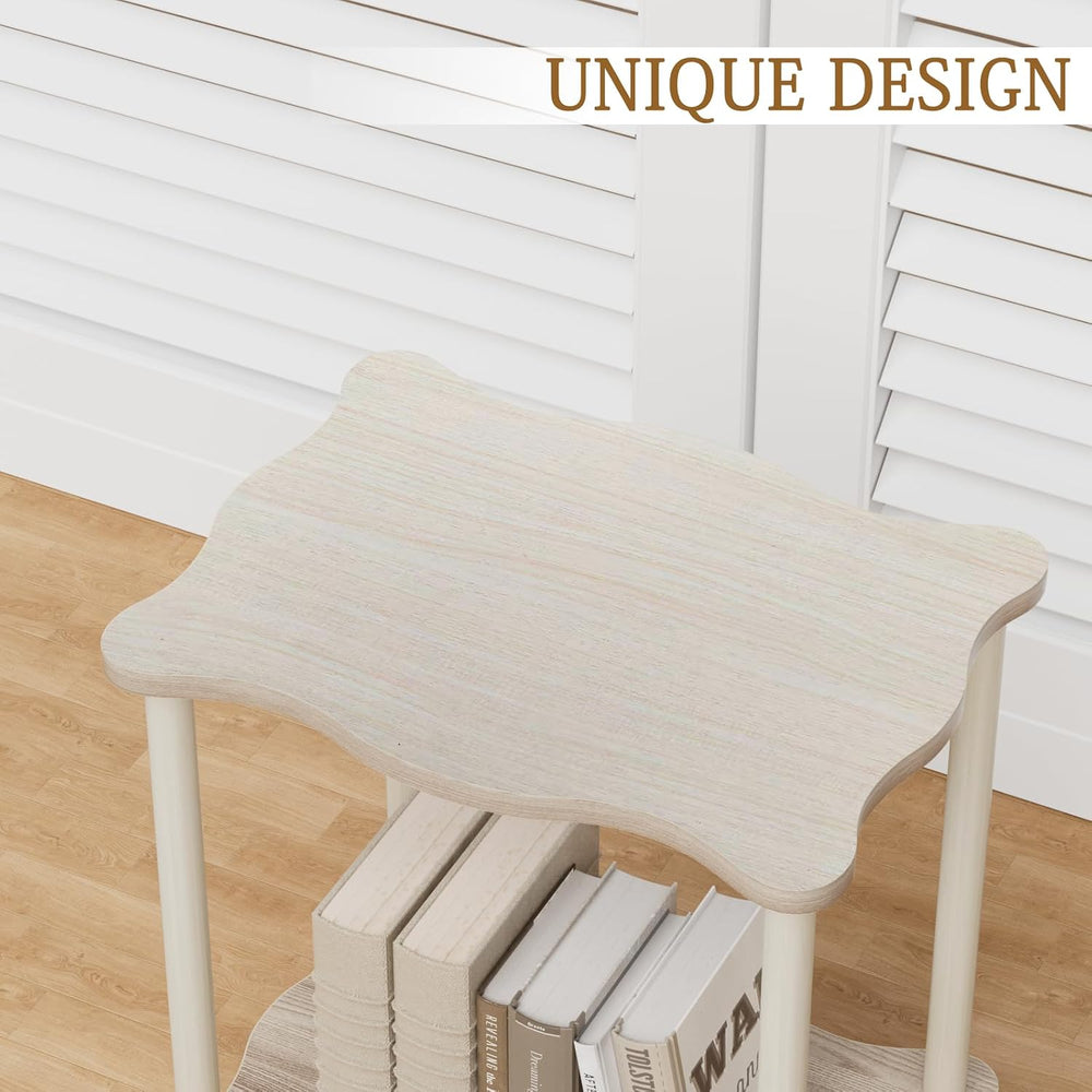 THUMEYE 2-Tier Side Table 20.6”H, Space-Saving Small Nightstand with Solid Wo...