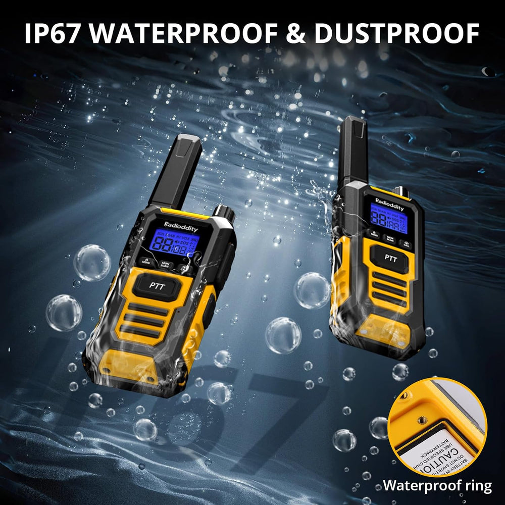 Radioddity HD-1 Waterproof Walkie Talkies IP67 Heavy Duty Floating, 2 Pack