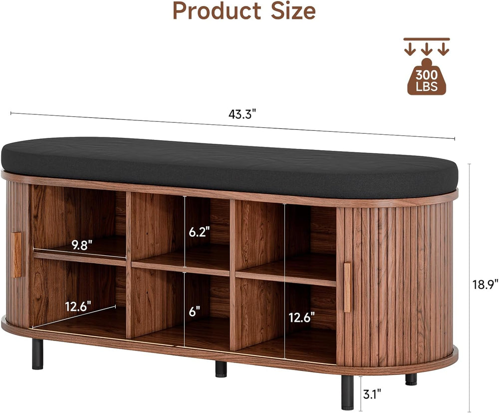 ONBRILL 43" Shoe Bench with Storage, Fluted Shoe Storage Bench with Cush...