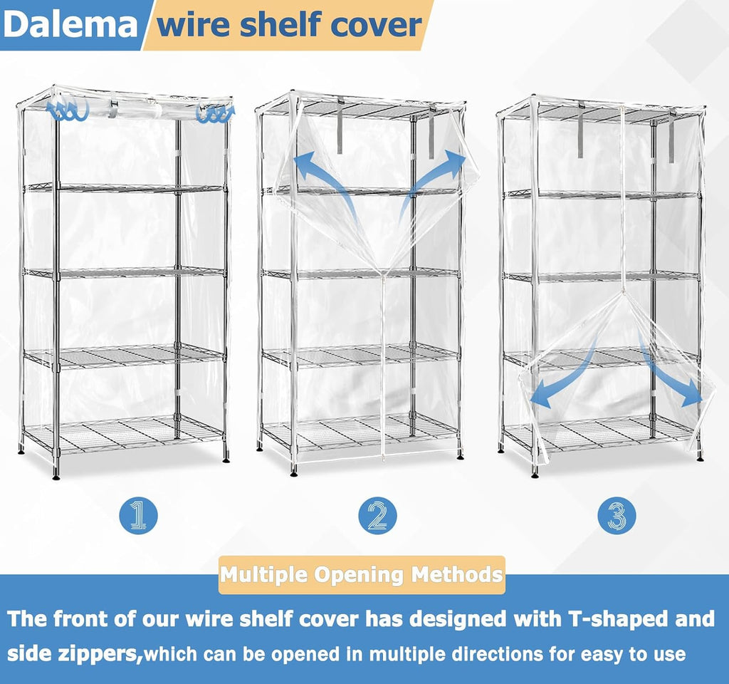 Waterproof Shelf Cover,Durable Dustproof Storage Wire Rack Covers,Outdoor Shelving Covers for Wire Shelves with Zipper 36''x16''x72'',Clear,Cover Only