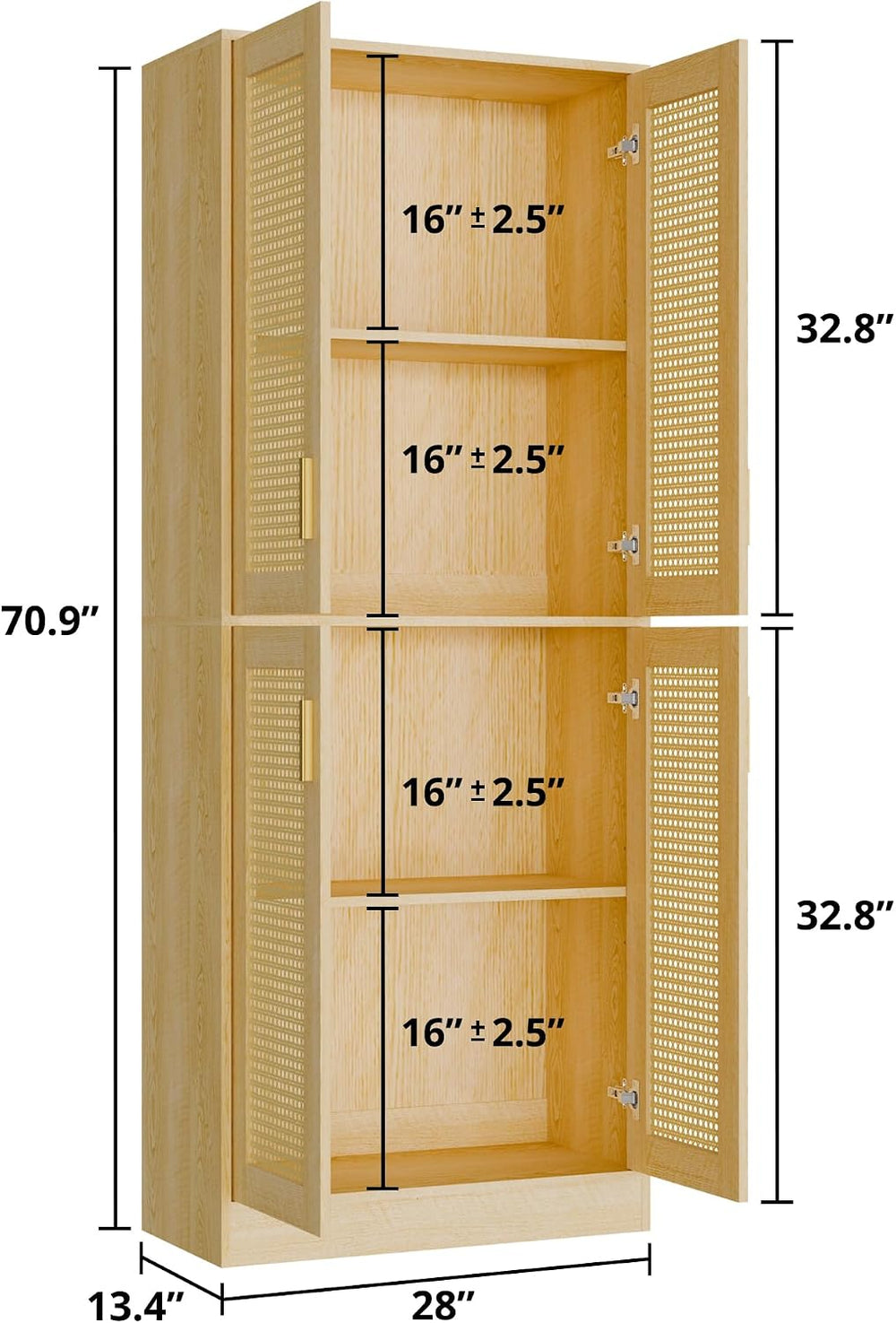 Cozy Castle Kitchen Pantry Cabinet, 71" Tall Rattan Doors Storage Cabine...