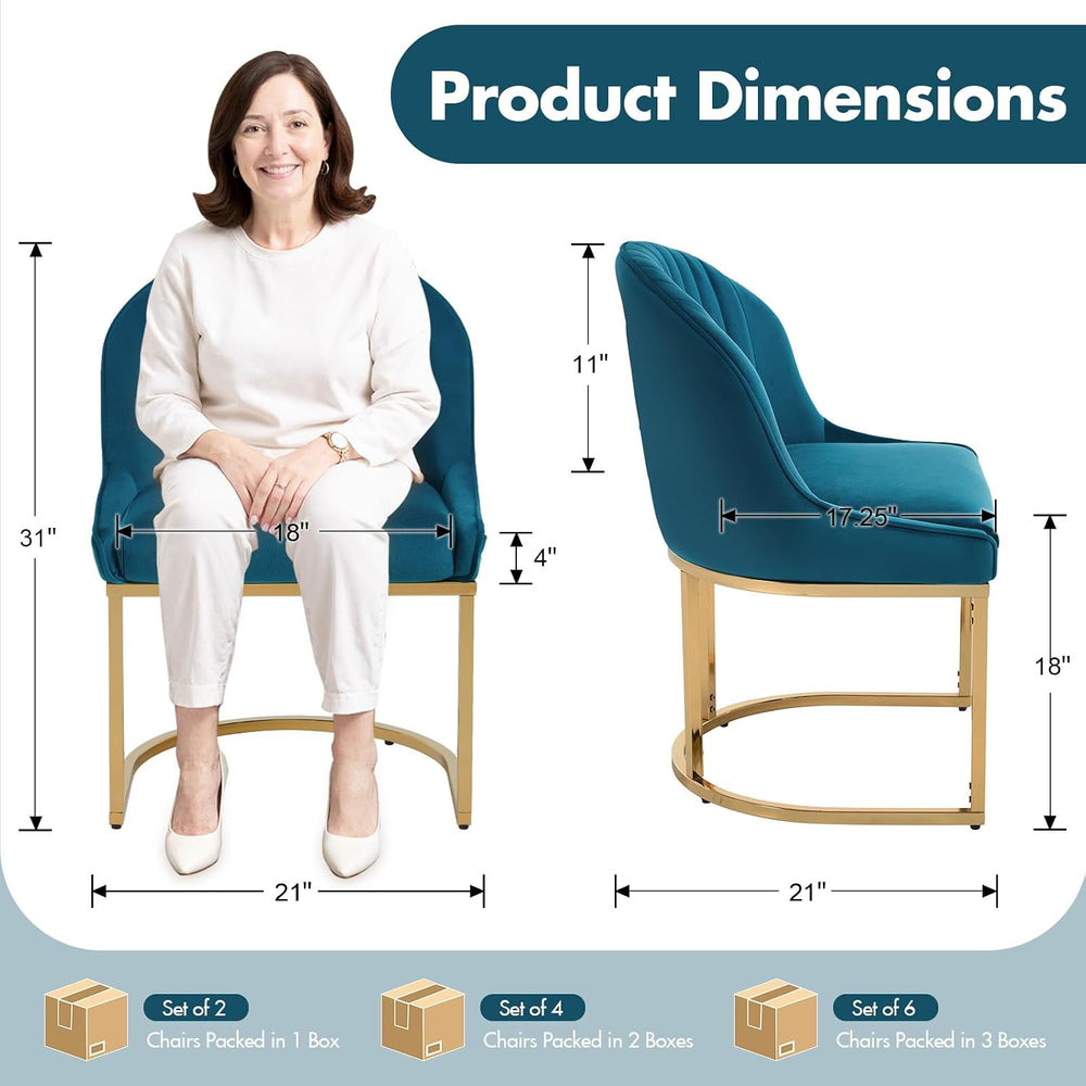 Hyfirm Modern Dining Chairs Set of 4, Velvet Teal Upholstered Kitchen Chairs ...