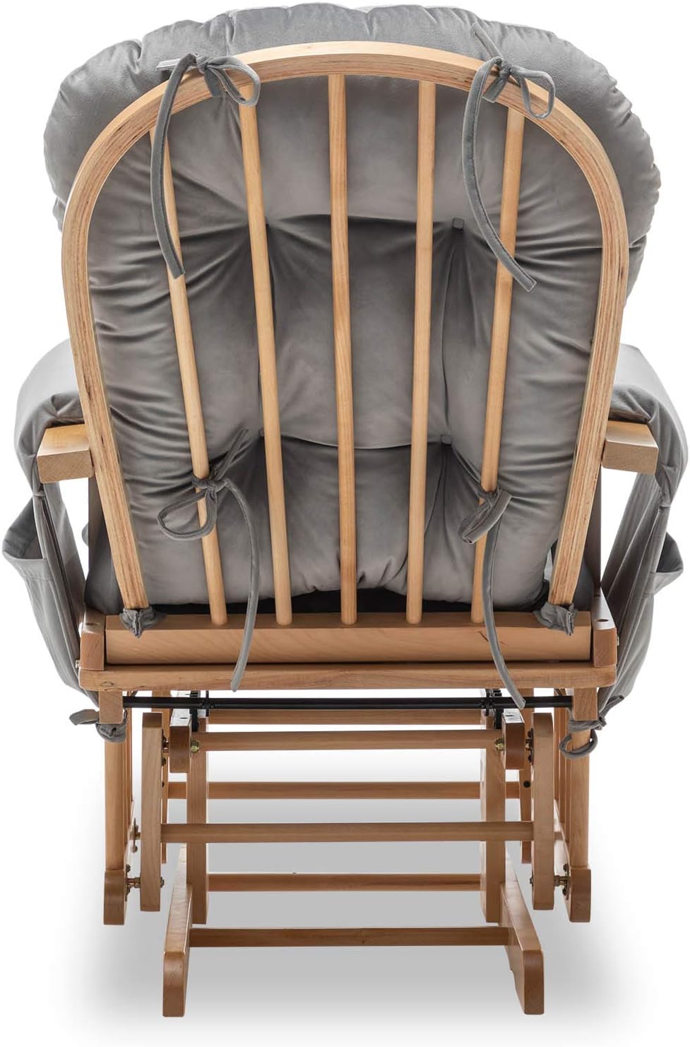 Paddie Glider Rocker Replacement Cushions Velvet with Storage, Rocking Chair Cushion Set with Ties, 5PCS, Light Grey