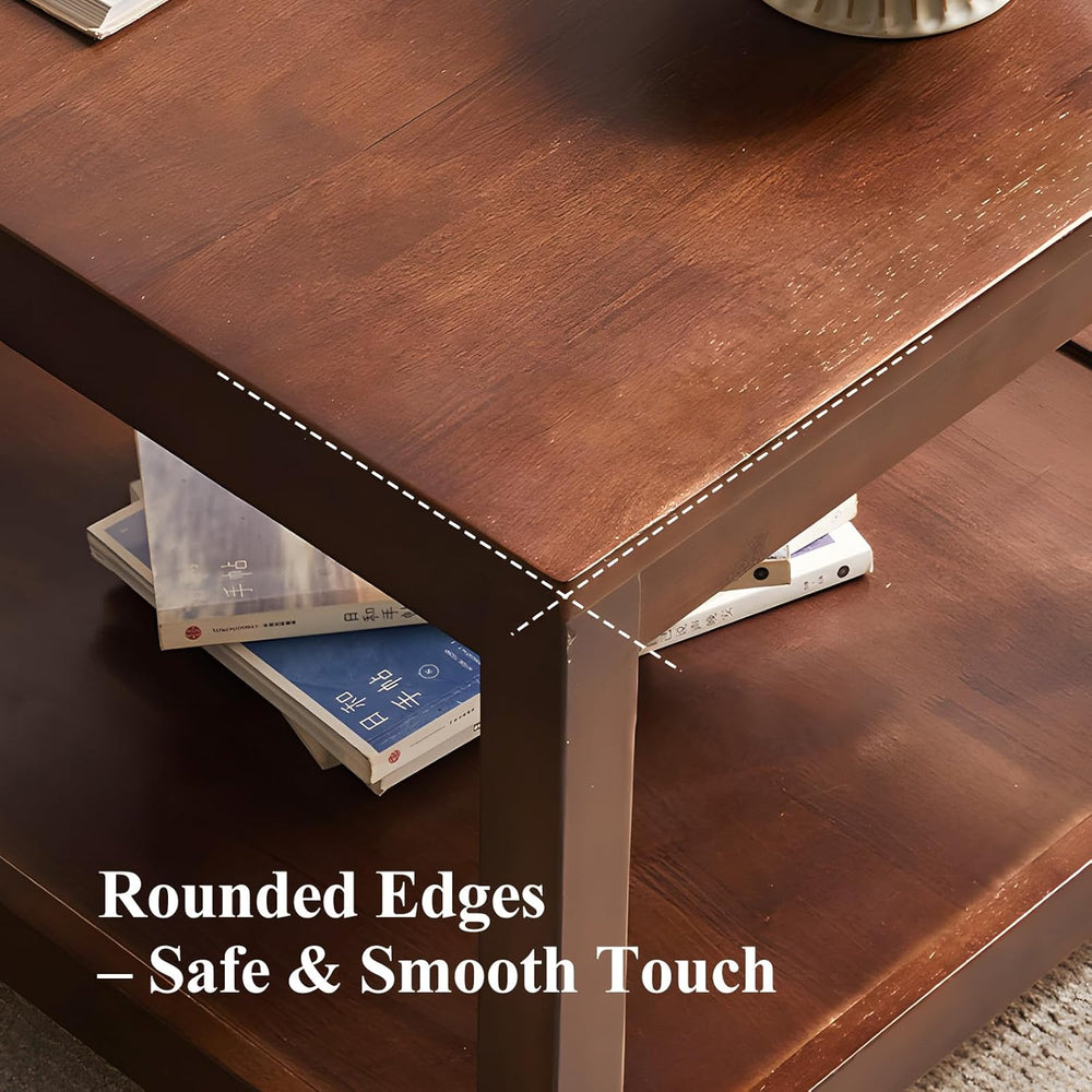 Side Table, Solid Wood Square End Table with Storage Shelf, 2-Tier Coffee Tab...