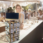 Wooden rotating Jewelry Display Stand with Removable 48 Hooks advertising board, For Earring Cards necklace bracelet Keychain Jewelry Organizer For Selling For vendor events (brown)