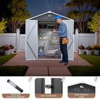 8X6 FT Outdoor Storage Shed, Metal Garden Shed - Tool Storage Sheds with Lockable Doors, Waterproof Outside Storage Building for Backyard, Patio (Black; Floor Not Included)