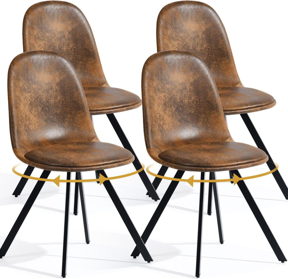 FurnitureR Set of 4 Swivel Suede Dining Chairs, Armless Mid-Back Upholstered ...