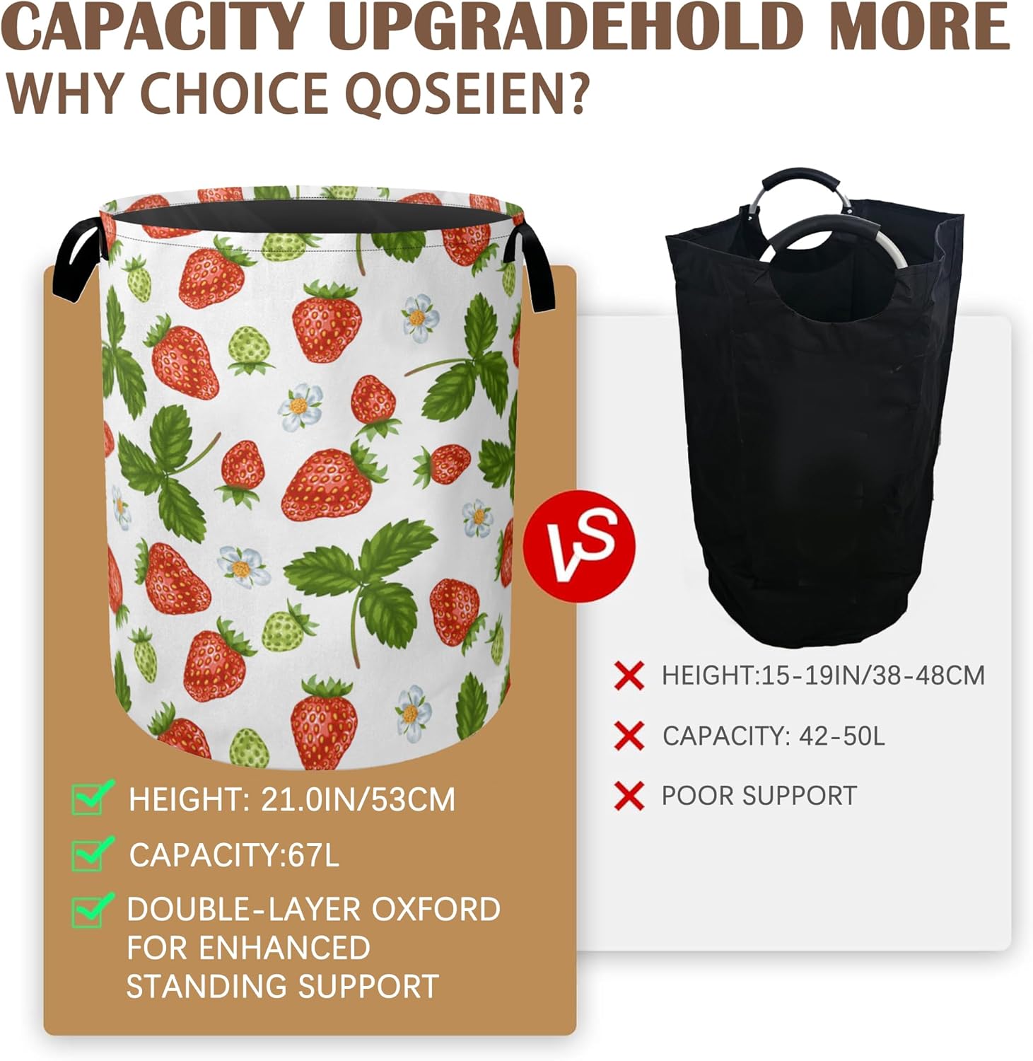 Strawberry Laundry Hamper,Collapsible Laundry Baskets,Flowers Leaf Dirty Clothes Baskets with Handles,Oxford Cloth Hamper for Bedroom,Bathroom,College Dorms, 16"x20"