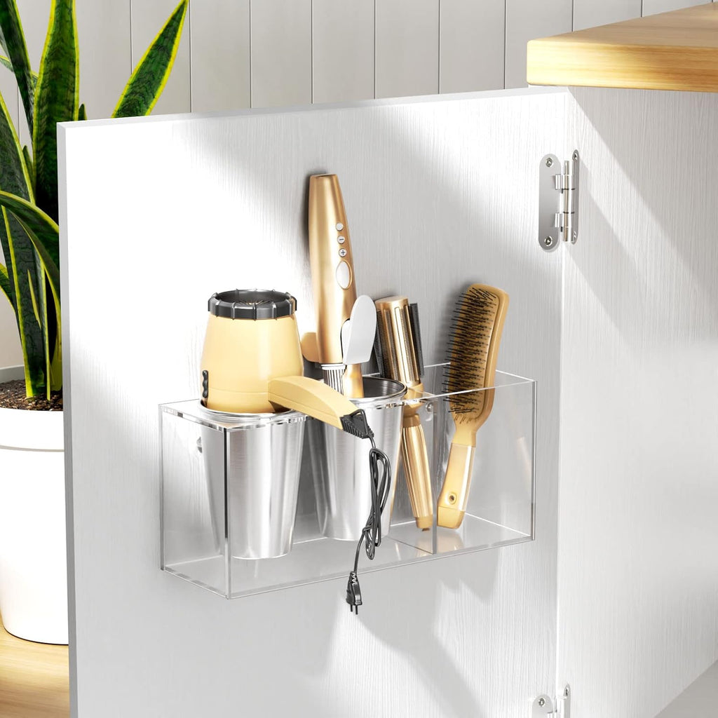 NIUBEE Hair Dryer Holder, Hair Tool Organizer Wall Mount, Blow Dryer Holder Cabinet Door, Bathroom Styling and Hot Tools Organizer for Flat Irons, Curling Irons (Clear)