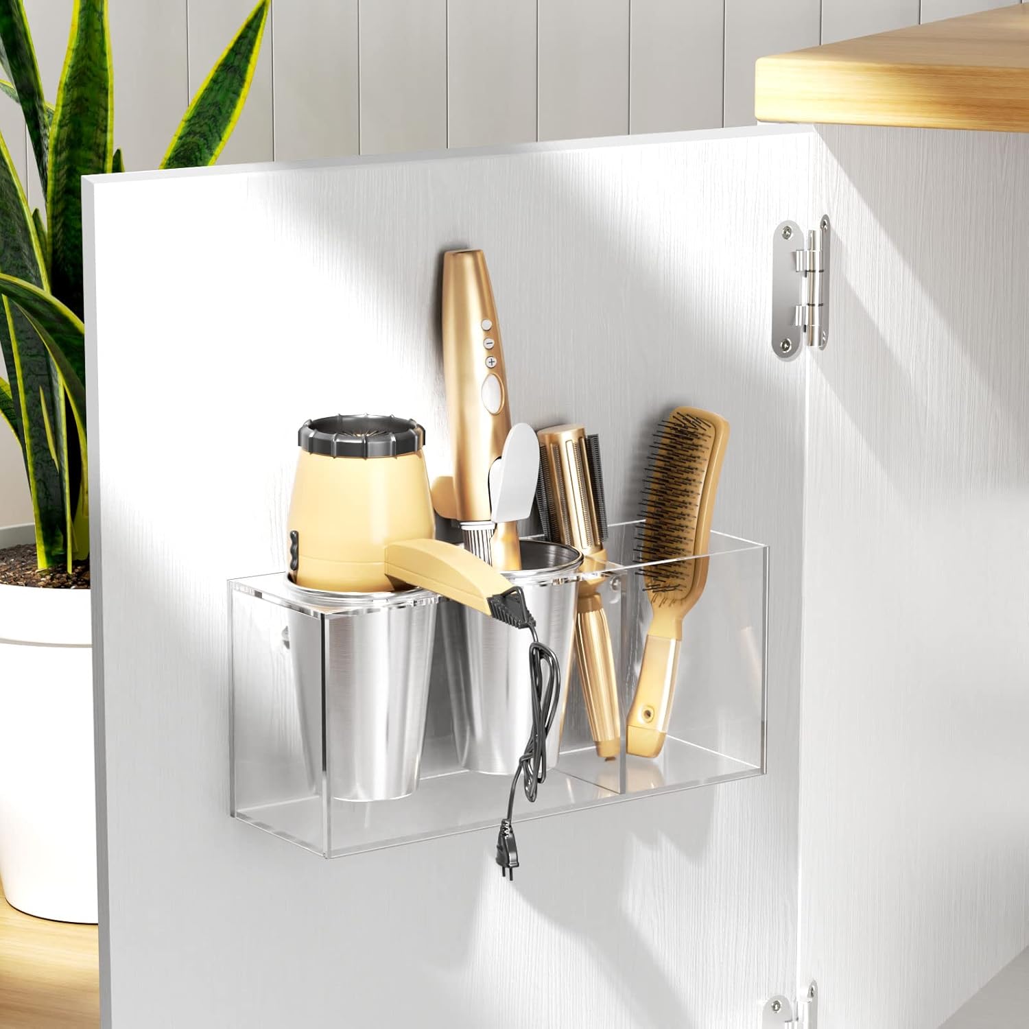 NIUBEE Hair Dryer Holder, Hair Tool Organizer Wall Mount, Blow Dryer Holder Cabinet Door, Bathroom Styling and Hot Tools Organizer for Flat Irons, Curling Irons (Clear)