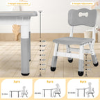Arlopu Kids Table and 4 Chairs Set, Anti-Slip Toddler Activity Desk | Height Adjustable ((18.9"–23.6"), Wipe-Clean Desktop, Montessori Learning, Drawing, Classroom, Home & Daycare (Grey)