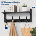 Tatub 20" Rustic Coat Rack Wall Mount with Shelf, Wall Hooks with Shelf, Heavy Duty Entryway Organizer Hangers for Hanging, Hat, Bag, Jacket for Bathroom, Living Room, Bedroom, Black