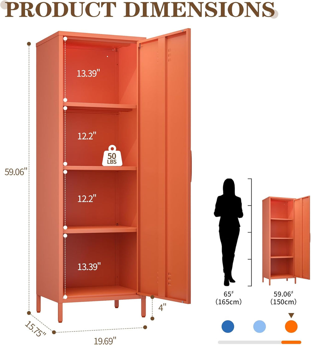 Metal Locker Storage Cabinets 59.06"H Orange Locking File Cabinets Kitch...