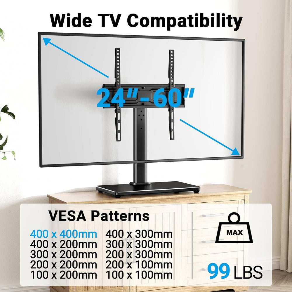 PERLESMITH Universal Swivel TV Stand for 24-60 inch TVs up to 99 lbs, 12 Heig...