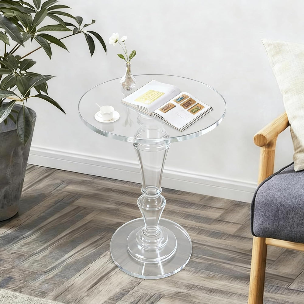 Acrylic End Table Clear Coffee Table with Round Tabletop, Multifuntional Side...