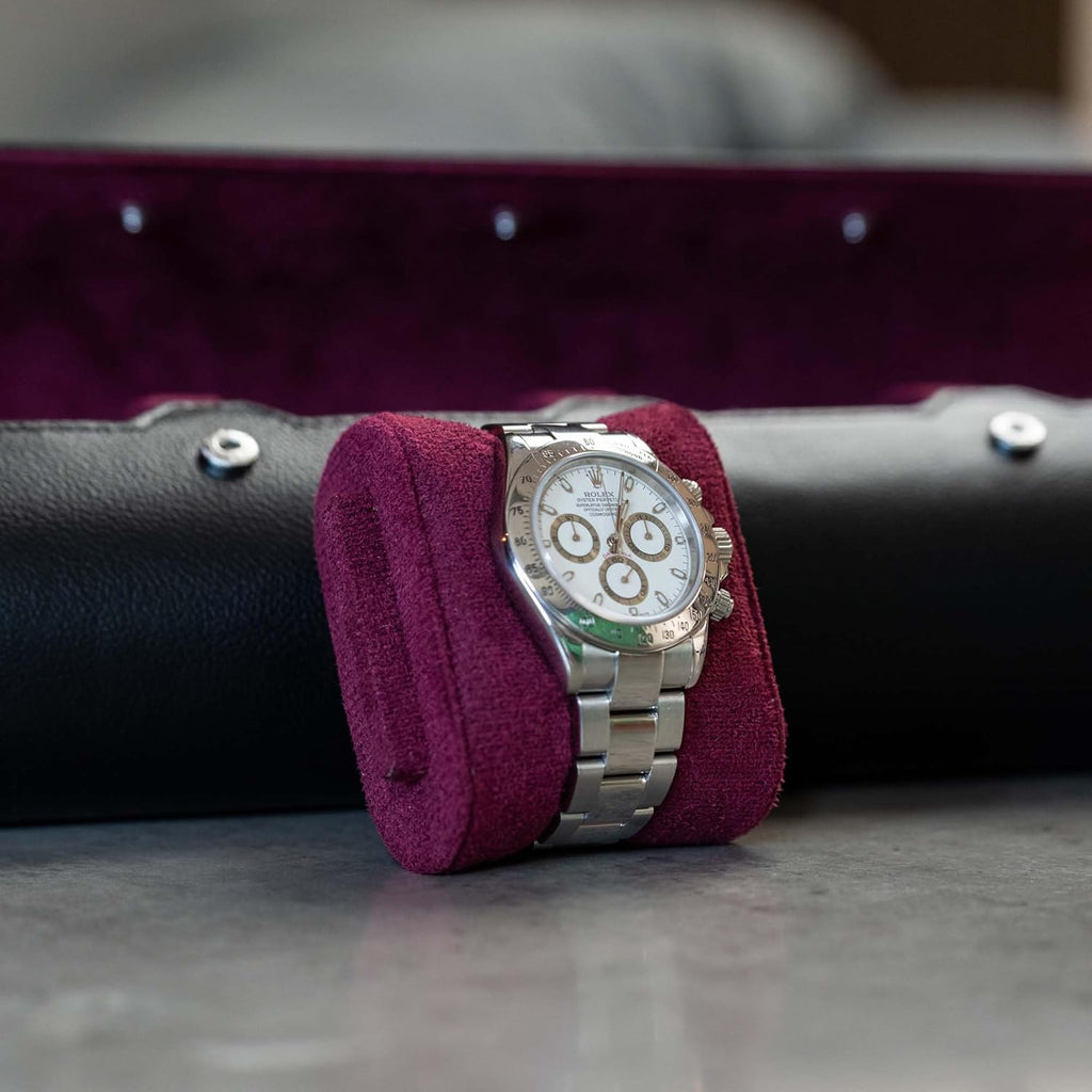 DailyWatch | Watch Roll Travel Case For 4 Watch | Luxury Watch Case In Genuine Black Leather With Soft Velvet Interior | Watch Case Protect, Store, & Display Your Watches | Black Cherry