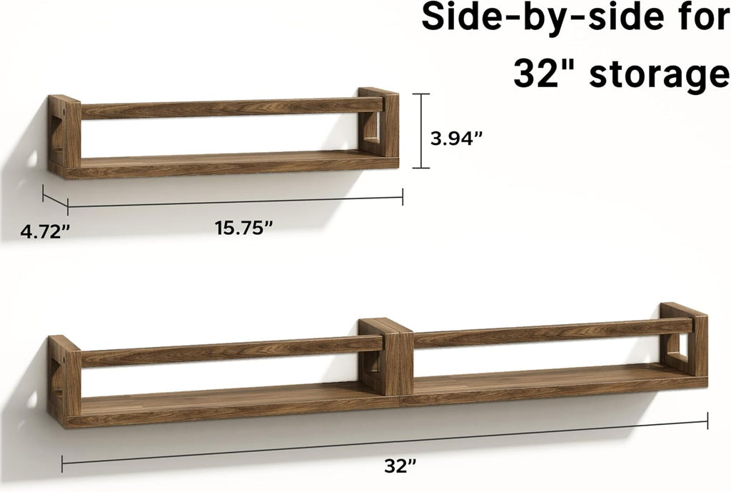 Upgraded Thick Floating Shelves - Multi-Use Wall-Mounted Bookshelves for Kids and Nursery, Ideal for Books, Toys, Spice Rack, Decor - Drak Walnut Brown