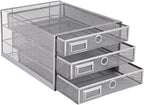 Annova Desk Organizer Wire Mesh 3 Tier Sliding Drawers Paper Sorter/Multifunctional/Premium Solid Construction for Letters, Documents, Mail, Files, Paper, Kids' Art Supplies (Silver)