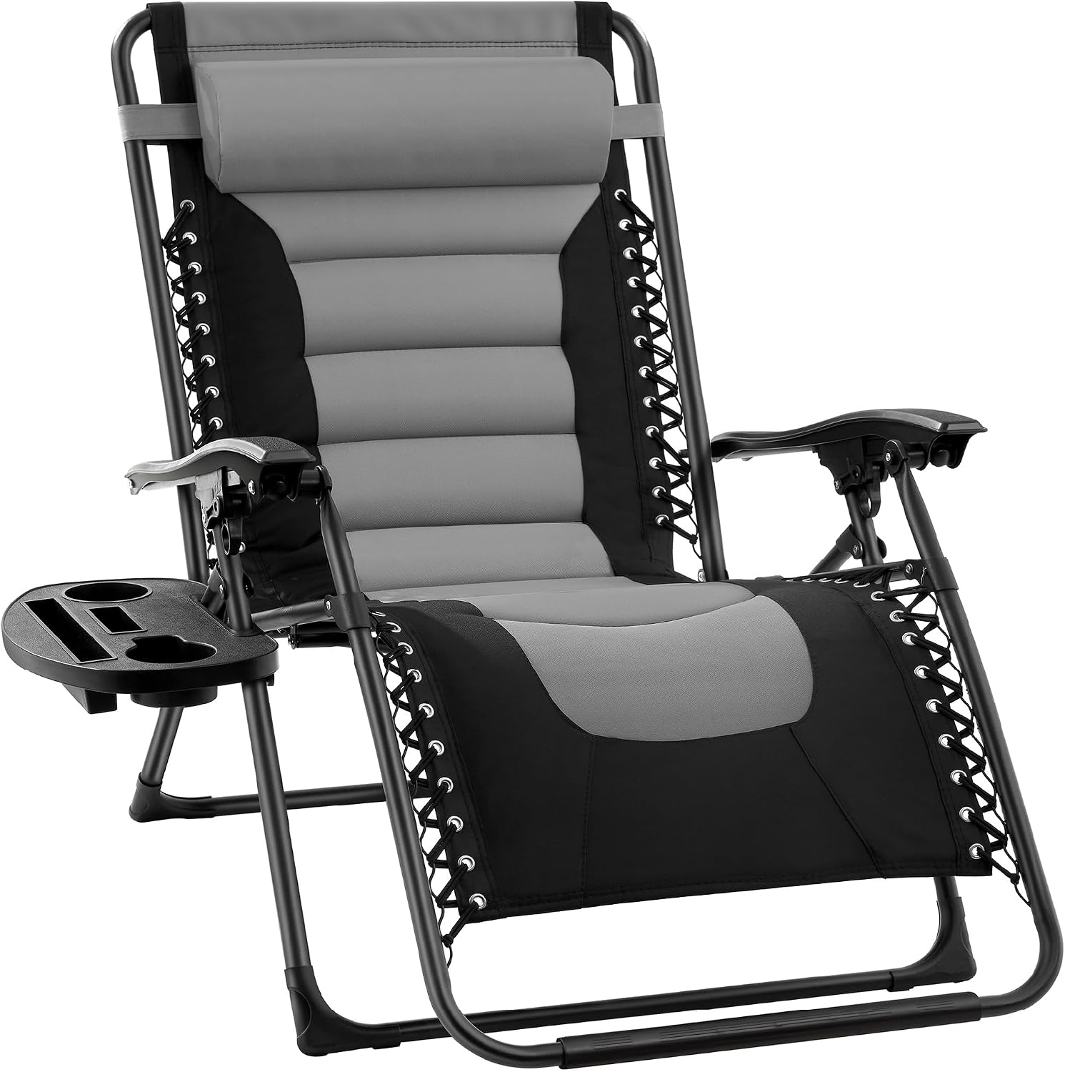 Best Choice Products Oversized Padded Zero Gravity Chair, Folding Outdoor Patio Recliner, XL Anti Gravity Lounger for Backyard w/Headrest, Cup Holder, Side Tray, Polyester Mesh - Gray
