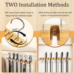 Wooden Belt Hanger for Closet 2-in-1 Wall Mount Belt Organizer Holder for Closet Organizer Storage, Ratchet Belt Rack Closet Accessories with 12 Slots & 11 Hooks