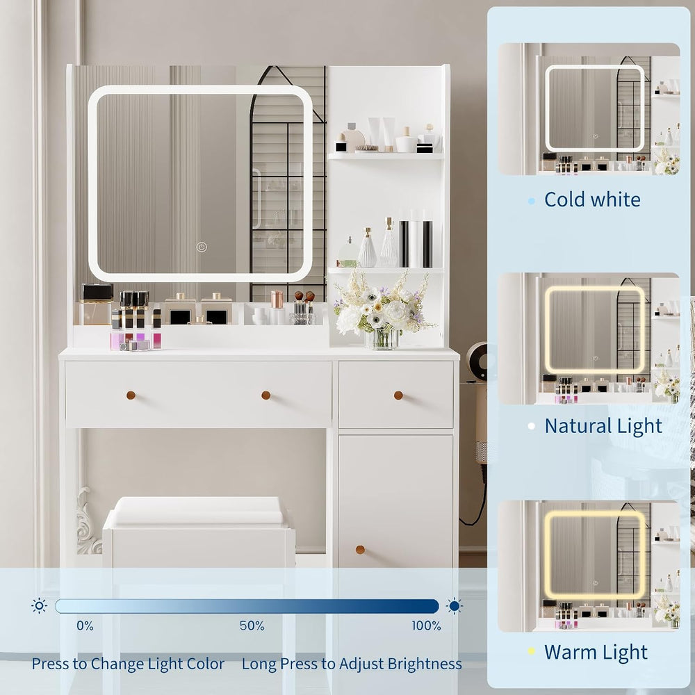 HaHarmoHaby Vanity Desk with Lighted Mirror, Makeup Vanity Table with 4 Drawe...