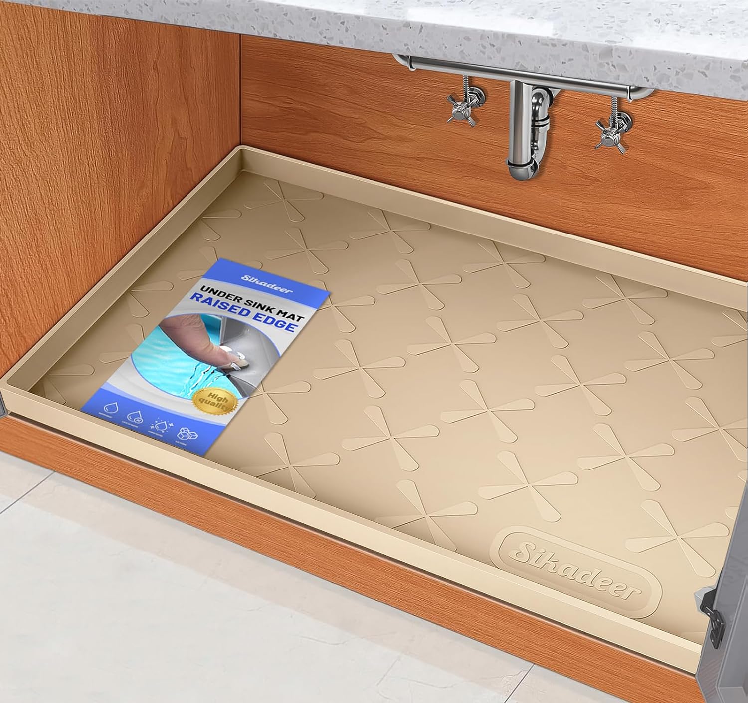 SIKADEER 19" x 19" Under Sink Mat Waterproof, Silicone Mat Kitchen Drawer Shelf and Cabinet Liner, Sink Protector for Kitchen Organizers and Storage, Boot Tray Pet Food Mats