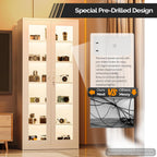 VINGLI Lockable Display Cabinet with Glass Doors & 5 Adjustable Shelves, 71" Tall White Metal Storage Cabinet Curio Liquor, Bookshelf Bookcase for Home Office Living Room Pantry Garage