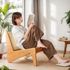 Rattan Chair 2Pcs, Mid Century Modern Accent Chair, Leisurely Reading Chair for Living Room（Wood）