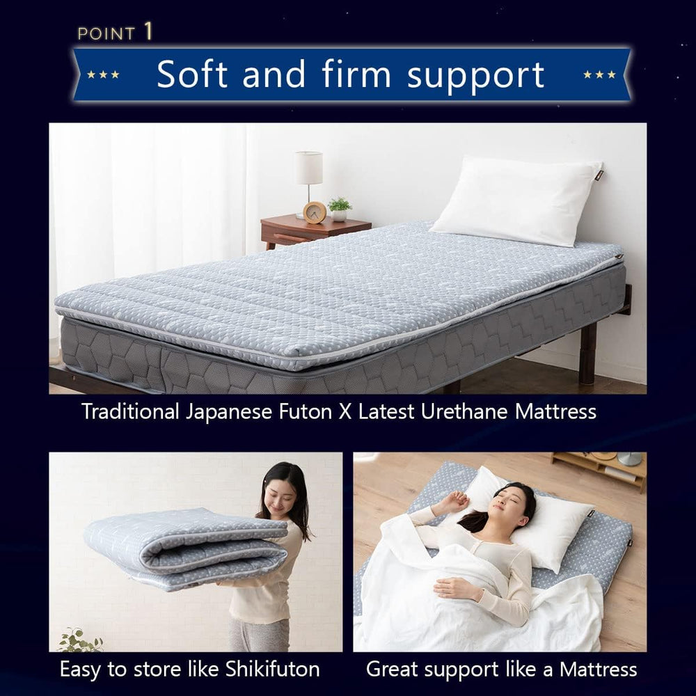 EMOOR Foldable Hybrid Futon Mattress, High-Resilience Urethane Foam 150N with...