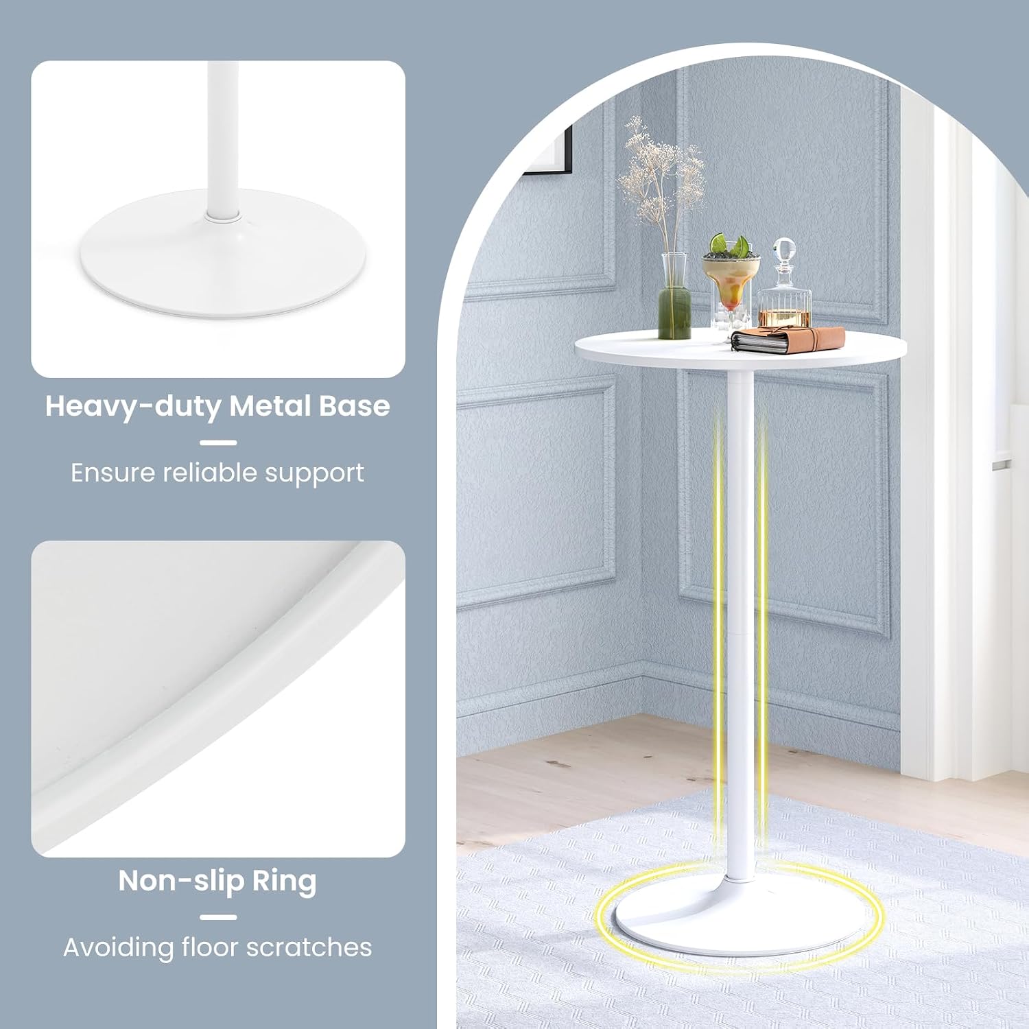 Giantex 6-Pack 2-in-1 Bar Table with Detachable Pole, Metal Base, 24" Round Top, 40"/22" Two Convertible Height, Cocktail Pub Table for Bistro, Dining Room, Restaurant, Kitchen, White