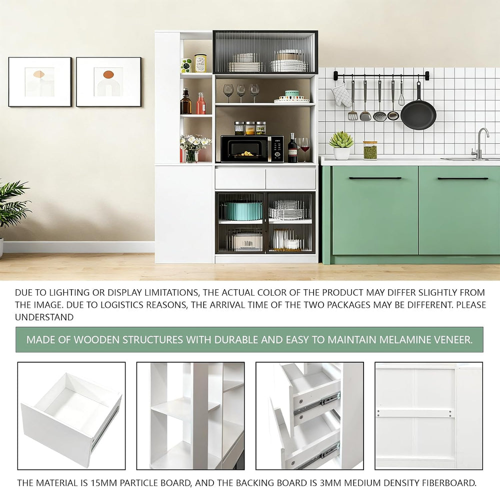 71 Inch Wood Pantry Cabinet with Glass Doors, 39 Inch Wide Freestanding Kitch...