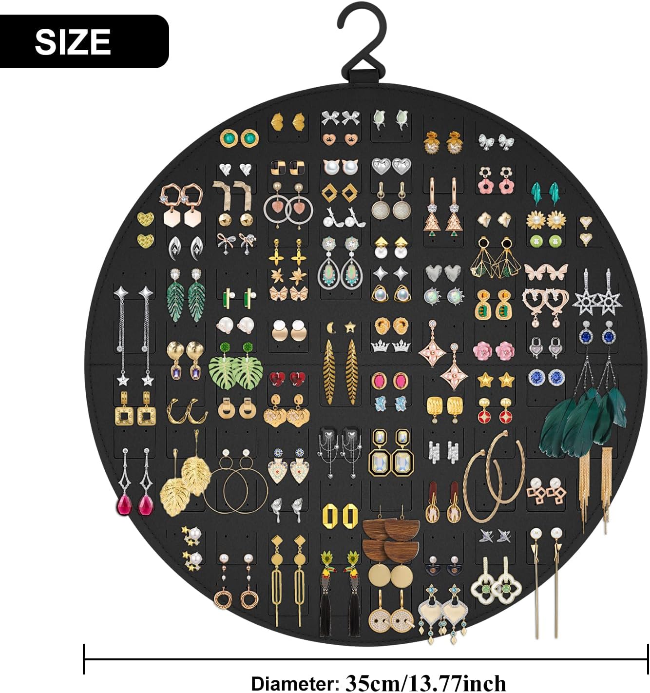 Earring Organizer, Hanging Earring Holder Holds Up to 128 Pairs, Stud Earring Organizer Storage, Round Earring Display Earring Holder Organizer for Women Girls-Black A