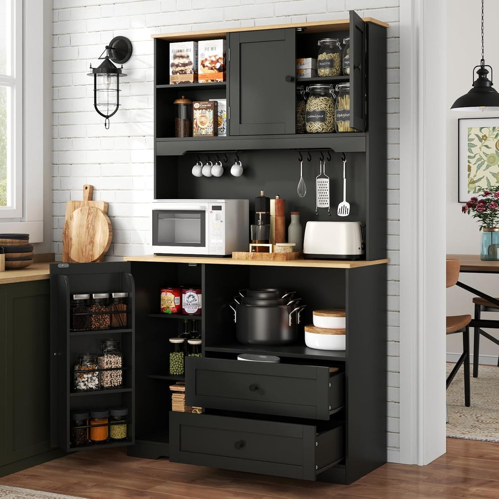 68"Tall Kitchen Pantry Storage Cabinet with Charging Station, Door &...