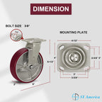 SY America 8" X 2" Casters Wheels,Heavy Duty Casters Set of 4，Polyurethane on Aluminum Wheels,2 Rigid 2 Swivel w/Top Lock Brake Casters,6400 LBS Load Capacity