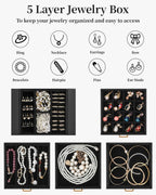 TORIBIO Jewelry Box for Women, Leather Jewelry Organizer with Mirror & Lock, 5-Tier Jewelry Storage Organizer with 4 Drawers for Girls/Women/Mothers, Necklace Earring Bracelets Holder Organizer
