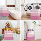 HomeHacks 2 Pack Large Laundry Baskets, Waterproof, Freestanding Laundry Hampers, Collapsible Clothes Hamper with Reinforced Handles in Laundry, College Dorm, Bathroom, Bedroom (Grey+Pink, 100Lx2)