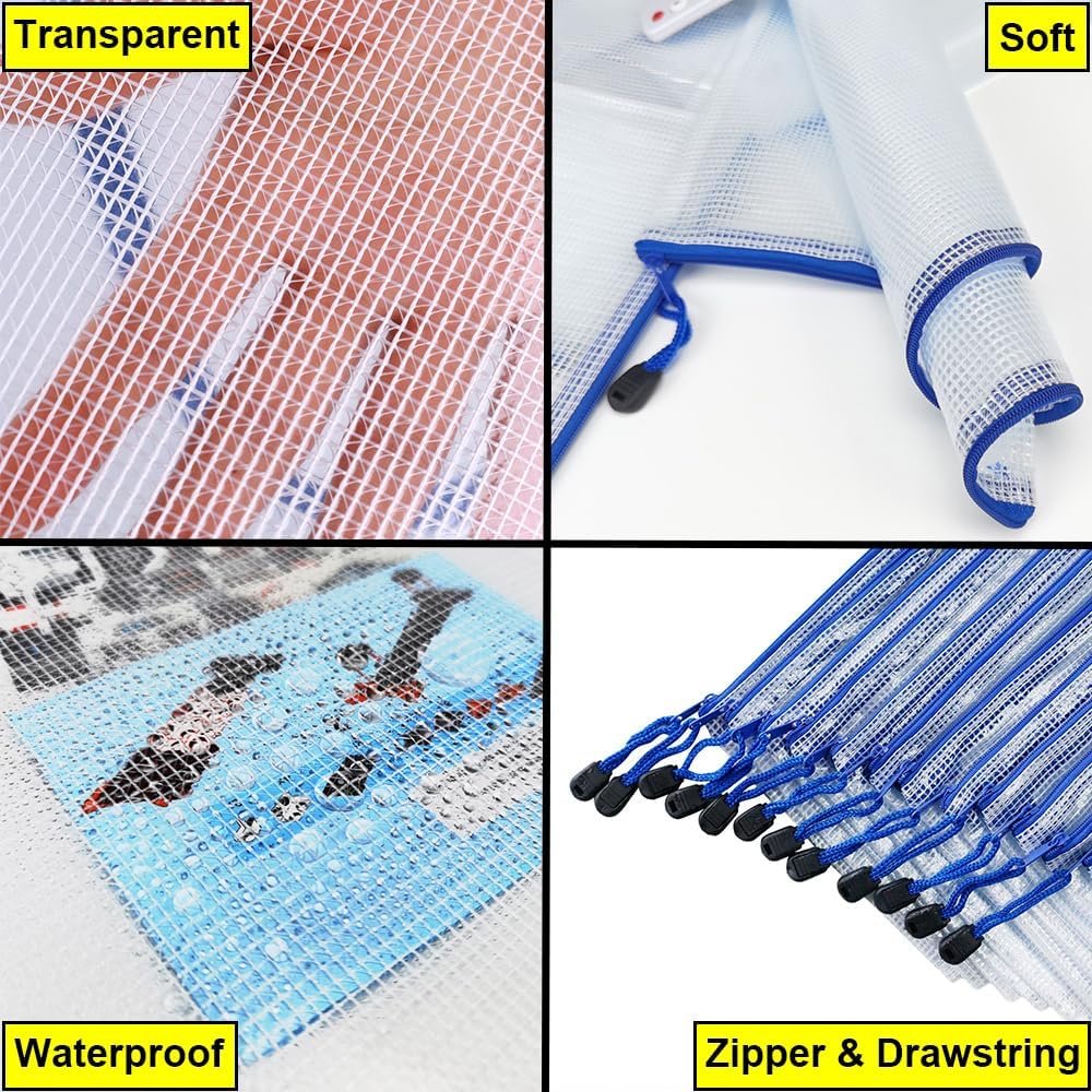 AUSTARK 20Pcs Board Games Storage Bags, PVC Mesh Zipper Pouches, Zippered File Bags, Plastic Waterproof Storage Bags for Office School Home Travel Cosmetic (B6 Size 7.6 x 5.3 Inches, White and Blue)