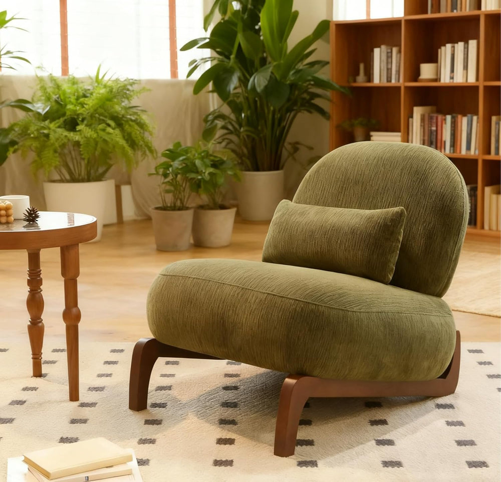 KEIKI Cute Comfy Accent Chair with Solid Wood Legs, Velvet Upholstered Single...